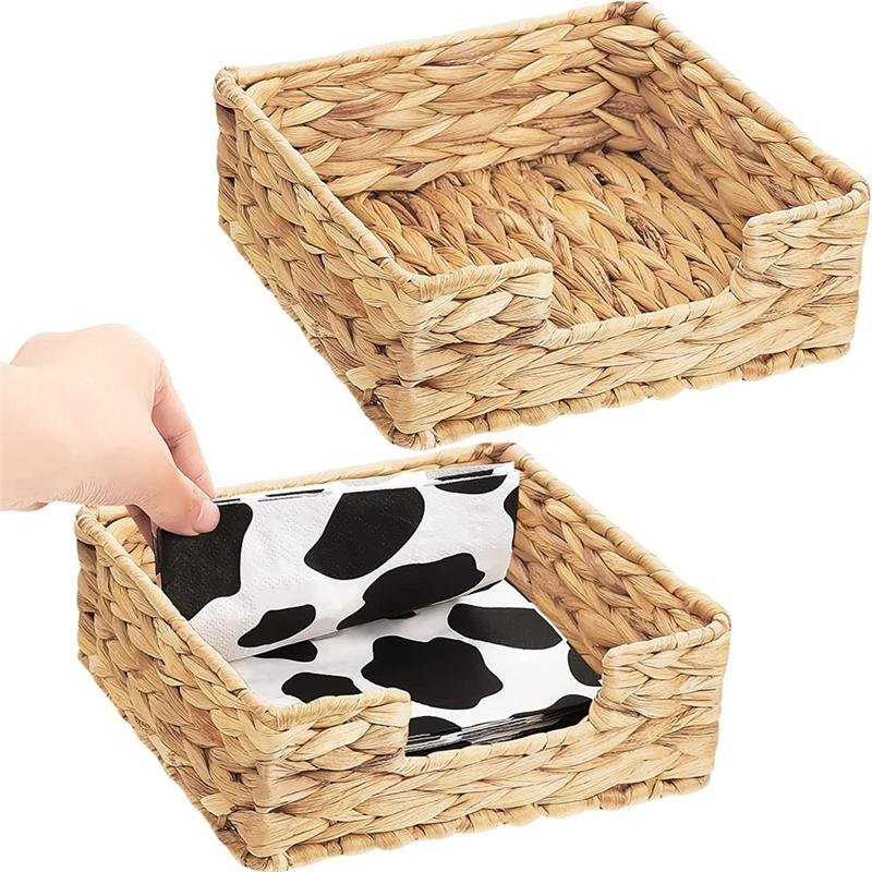 AD23-2PCS Bathroom Disposable Guest Towel Holder Long Seagrass Woven Rattan Wicker Table Hand Guest Towel Basket Tray