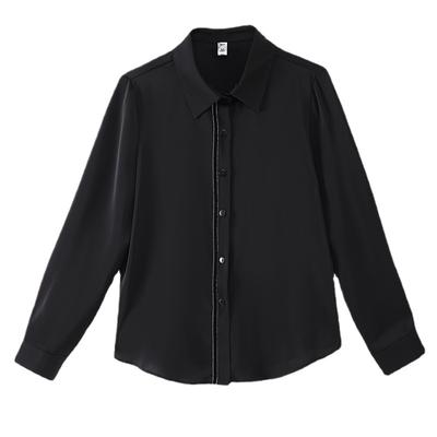 New Spring and Autumn Style Formal Black Silk Shirt for Women Long-sleeved Spring and Autumn Satin Mulberry Silk Top