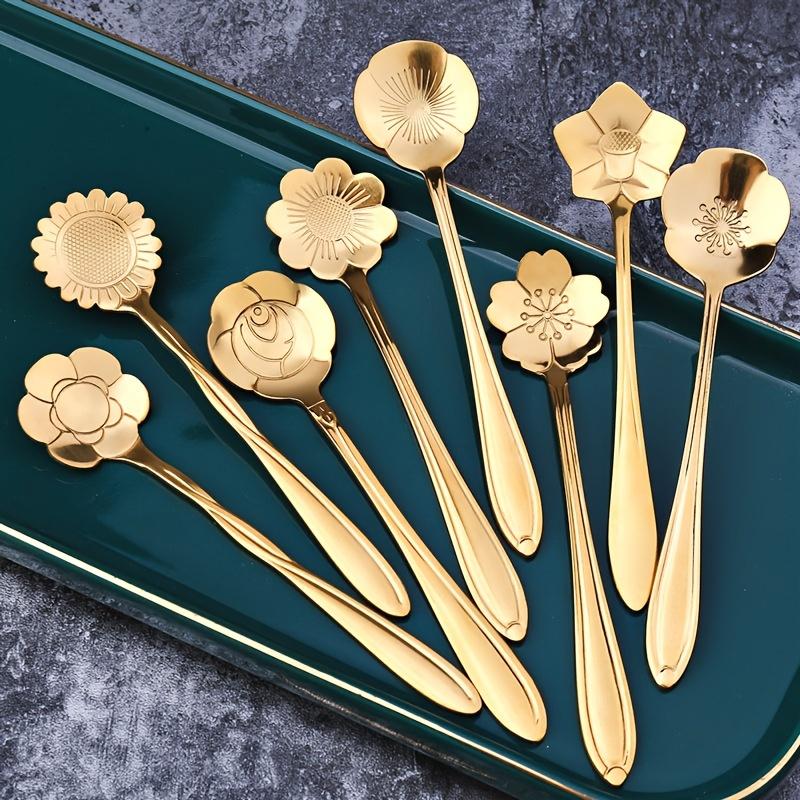 4/8pcs Stainless Steel Cherry Blossom Spoon Coffee Spoon Dessert Spoon