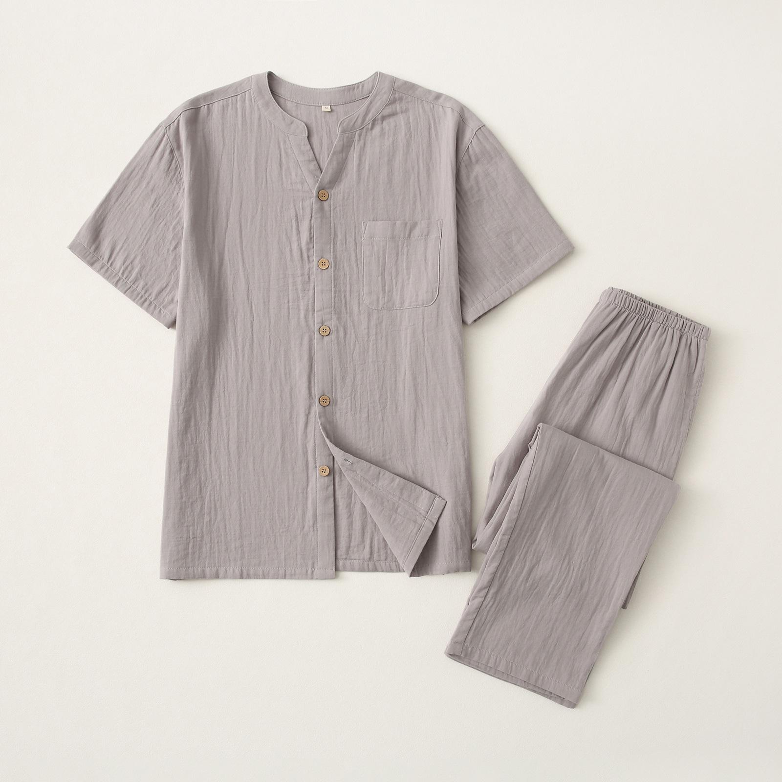 

Japanese Style 100% Cotton Gauze Pajamas: Couple s Long-Sleeve, Long-Pants Set for Spring/Summer Extra Extra Large