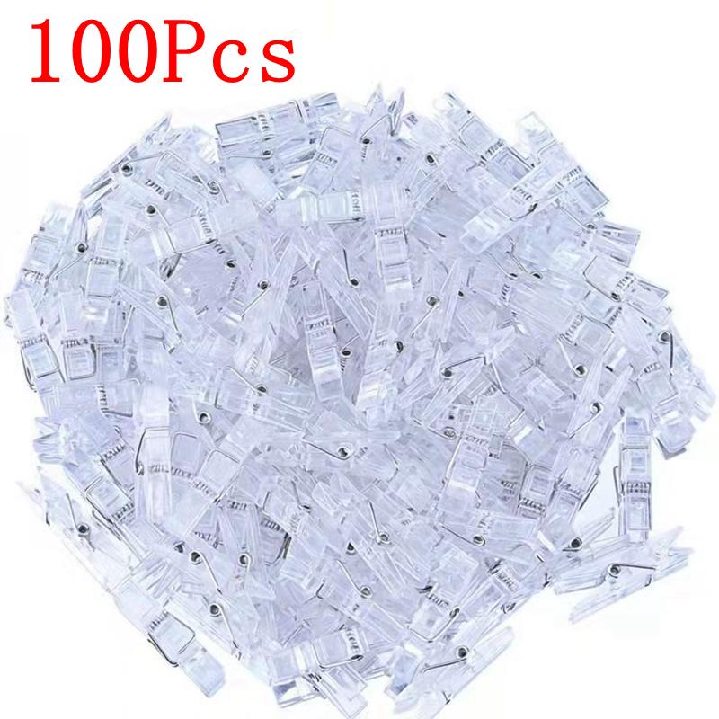50/100PCS Transparent Mini Photo Clips Plastic Spring Hanging Clip Pegs DIY Wedding Birthday Party Wall Decoration Photo Clamps