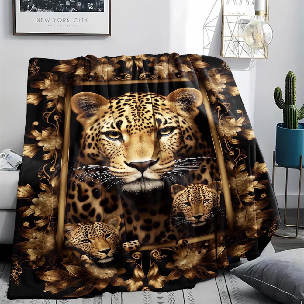 1Pc Lepoard Puzzle Print Flannel Blanket, High Quality Comfortable for All Seasons, Home Decor, Warmth and Comfort, Perfect for Christmas Gifts