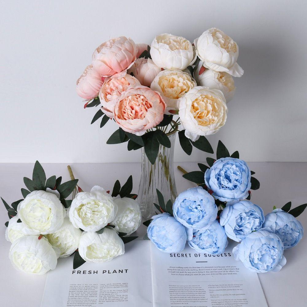 44cm Height Simulation Flower 7 Heads Peony Buds Wedding Bouquet  Desktop Ornament