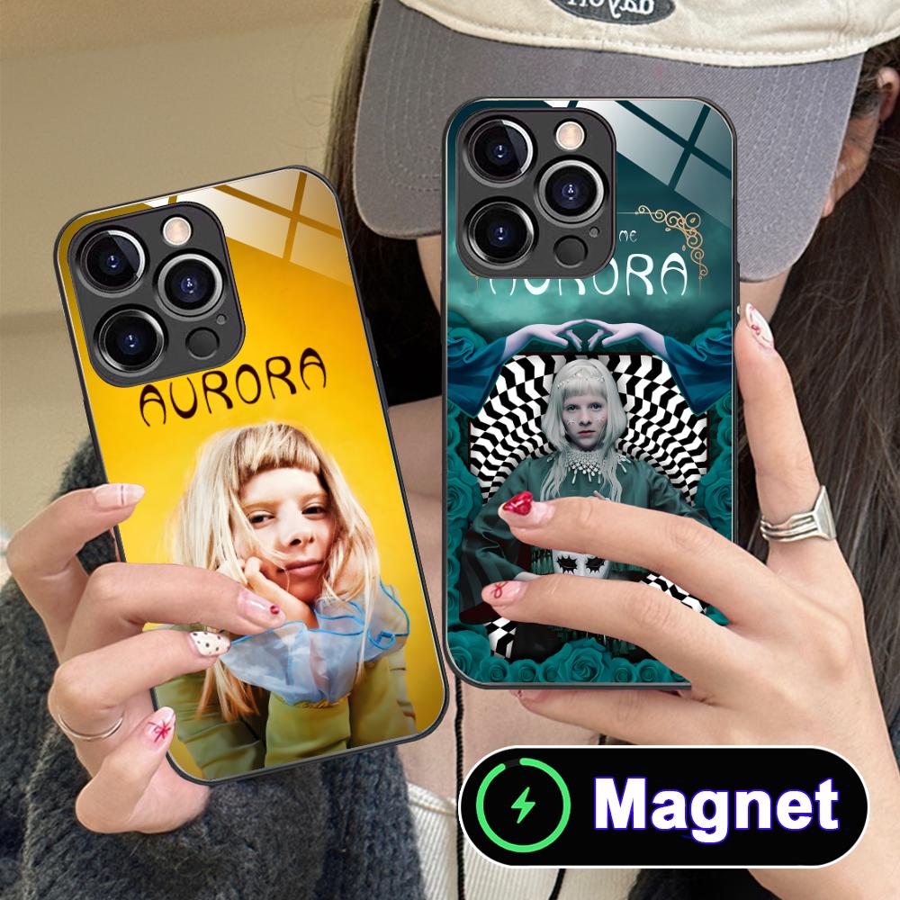 Aurora Aksnes Glass MagSafe Mobile Phone Case for iPhone 17 16 15 14 13 12 11 Air Pro Max Plus Mini Colorful Cover