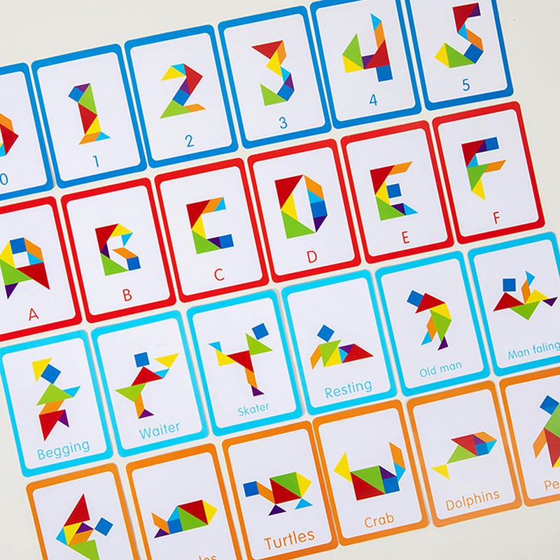 Puzzle Tangram in Legno 3D Giochi da Tavolo per Bambini Giocattoli Educativi Montessori per Bambini Scuola Materna Ausilio Didattico Forme Geometriche
