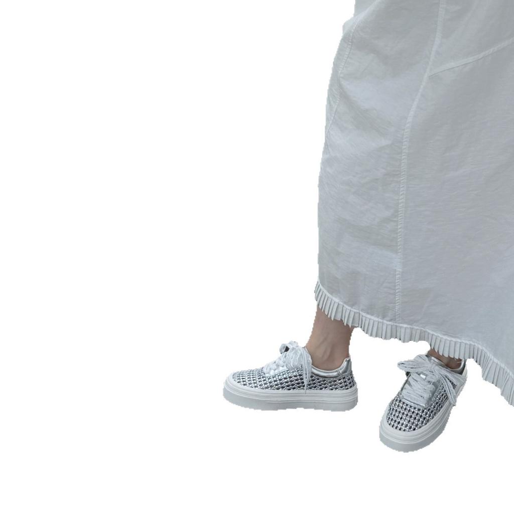 2025 summer new woven hollow through mesh platform casual board shoes women's shoes lace-up sports shoes versatile breathable tide