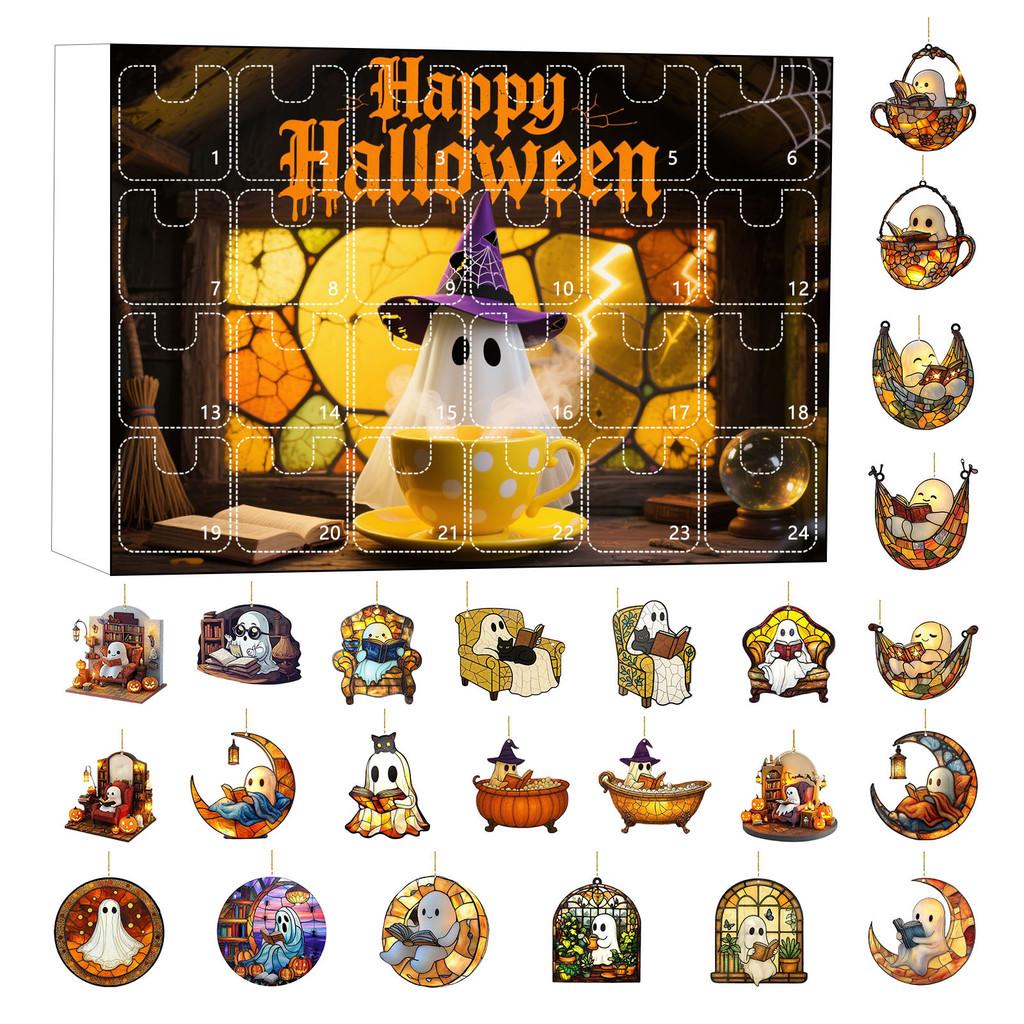 Halloween Ghost Countdown Calendar With 24 Acrylic Hanging Ornaments For Party Decor And Gift
