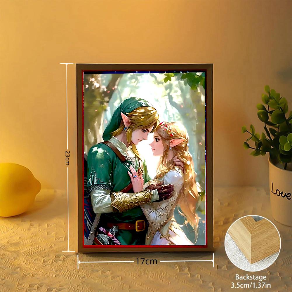 Legend Zelda Light Painting Photo Frame Princess Action Figure Led Night Anime Figures Collection Room Decor Gift of Poseable Articulated Scale