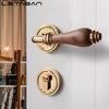 Euro Walnut Wood Handle Door Lock Indoor Universal Security Door Locks Bedroom Mute Deadbolt Lock Furniture Hardware Accessories