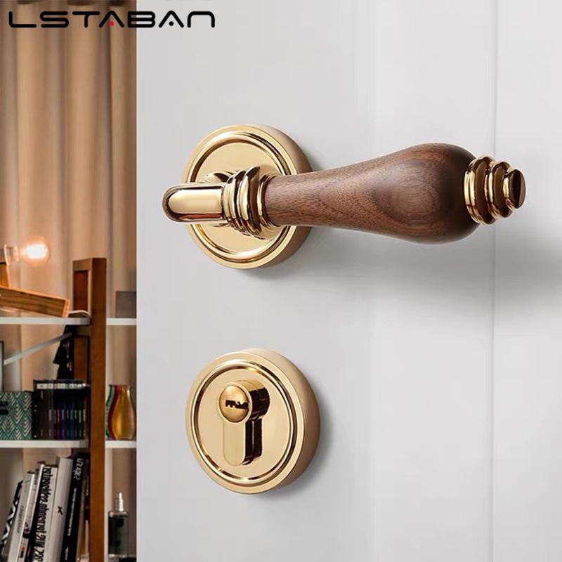 Euro Walnut Wood Handle Door Lock Indoor Universal Security Door Locks Bedroom Mute Deadbolt Lock Furniture Hardware Accessories