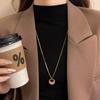 Minimalist Gold Color Stainless Steel Circular Droplet Shape Pendant Necklace for Women Non-fading Long Sweater Chain Jewelry