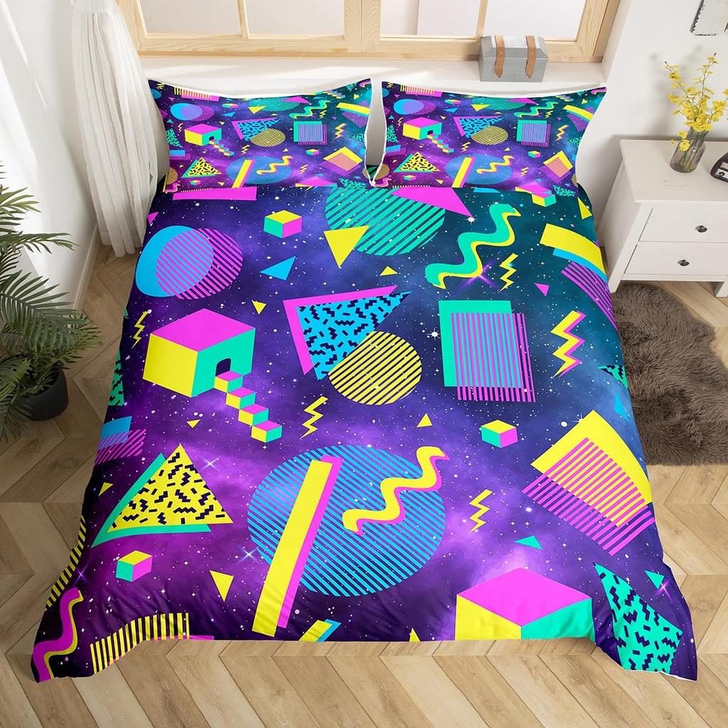 Triangles Duvet Cover For Teens Adults Lightweight Quilt Cover With 2 Pillowcase Colorful Abstract Geometric Pattern Bedding Set