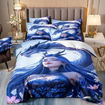 Set copripiumino di lusso serie Nezha stampato in 3D, elementi alla moda, set biancheria da letto per bambini e adulti, federa con cerniera, letto