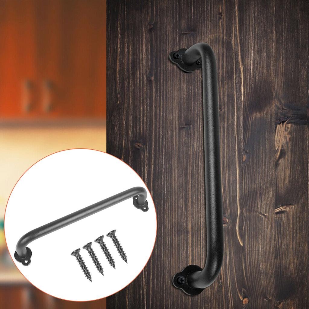 Cast Iron Sliding Barn Door Pull Handle Flush Mount Matte Black Finish for Gate Hardware and Stairs Grab Bar Application