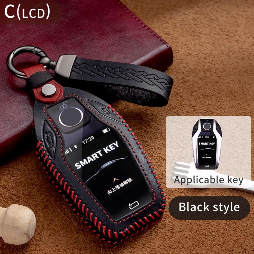 Leather Car Key Case Smart Remote Fob Protector Cover Keychain Holder for BMW 1 2 3 4 5 6 7 Series X1 X2 X3 X4 X5 X6 X7 GT M5 M6