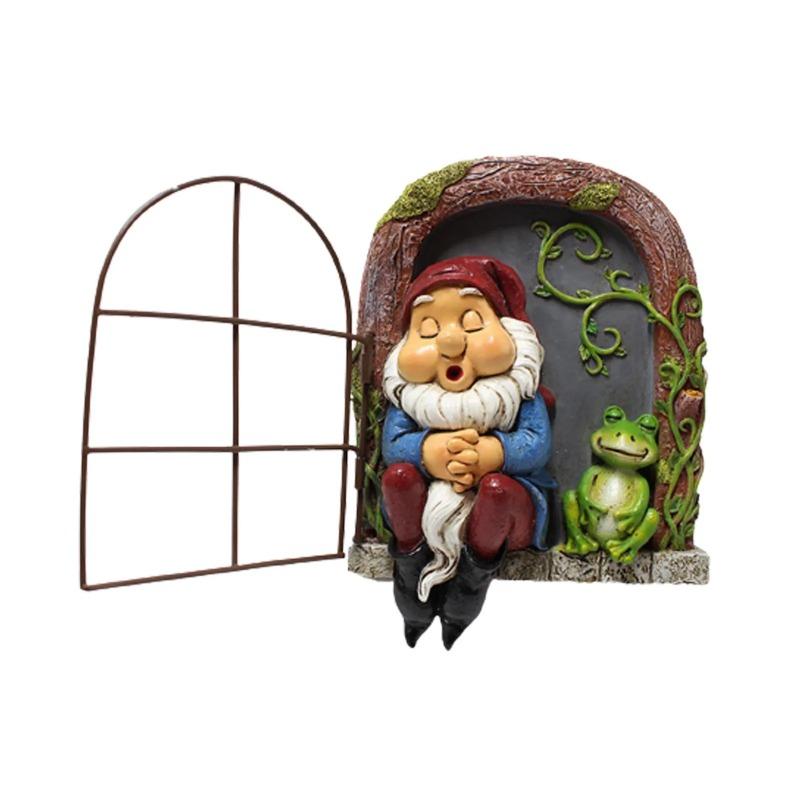 Drinking Dwarf Window Pendant Resin Courtyard Garden Decor Creative Outdoor Ornament Fairy Tale Sculpture for Home Decoration