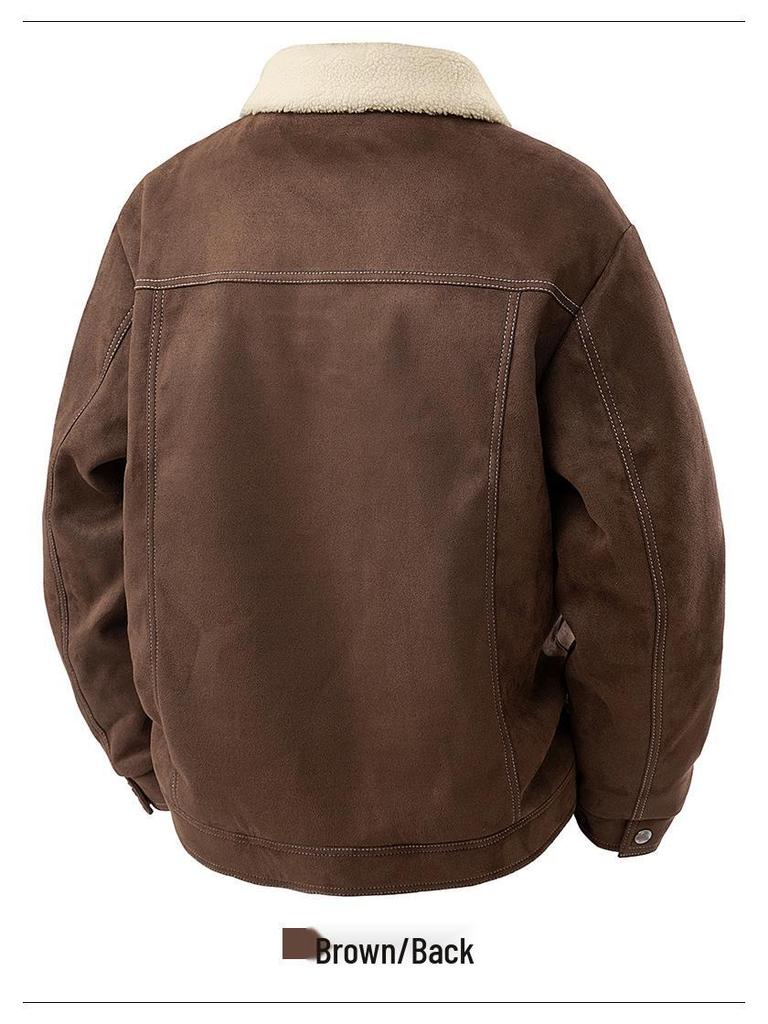 Men's American Retro Suede Plush Top Coat - Casual Winter Jacket with Extra Velvet and Thickness.