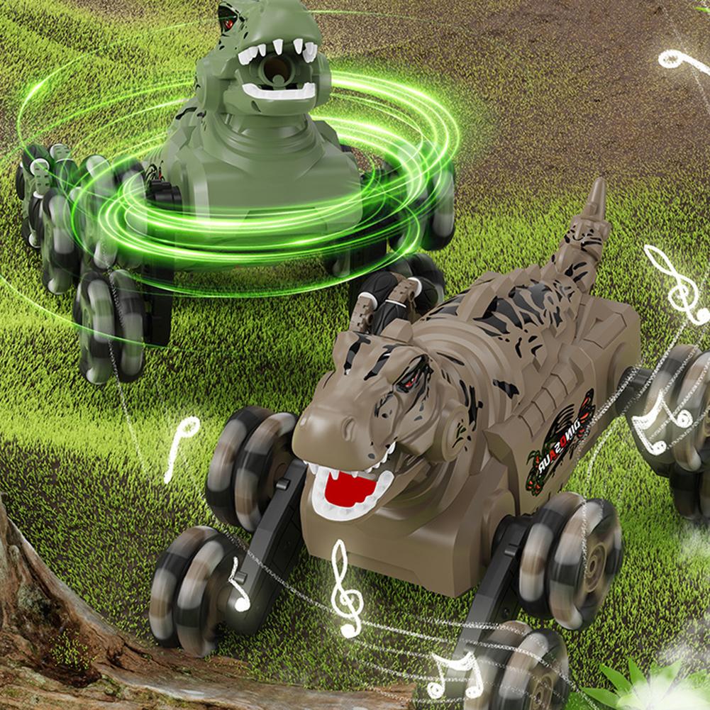 2.4G Dinosaur Remote Control Car 8-wheel 4WD Stunt Off-road Vehicle With Spray Light Dinosaur Toys For Kids