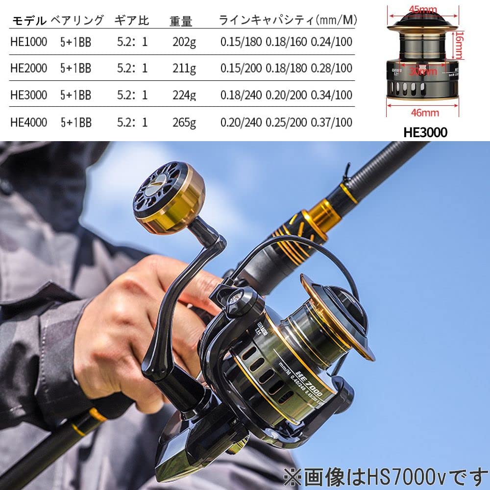 MUJI High Aluminum power knob specification CNC aluminum spool Gear ratio Salt compatible lightweight spinning reel HS3000v performance! 5+1BB 5.21