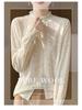 Ruffled Hem Knit Lace Long-Sleeve Spring Top, Fashionable for Outdoor Wear