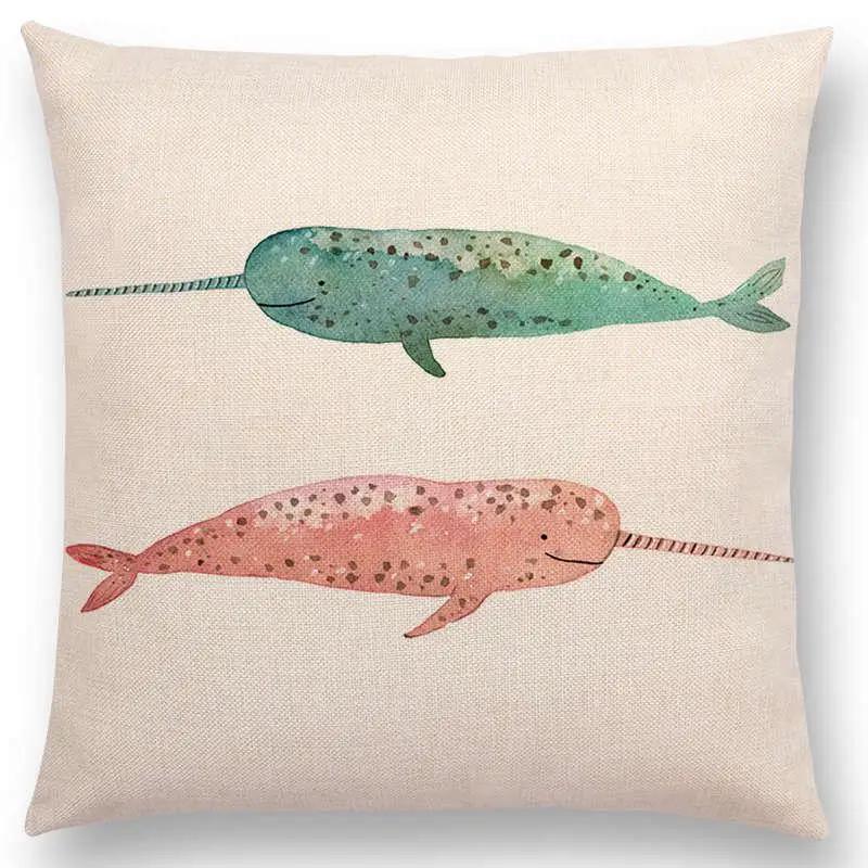 Newest Fashion Nordic Style Whale Cushion Cover Ocean Whales Home Pillow Case Linen Cotton Pillows Covers