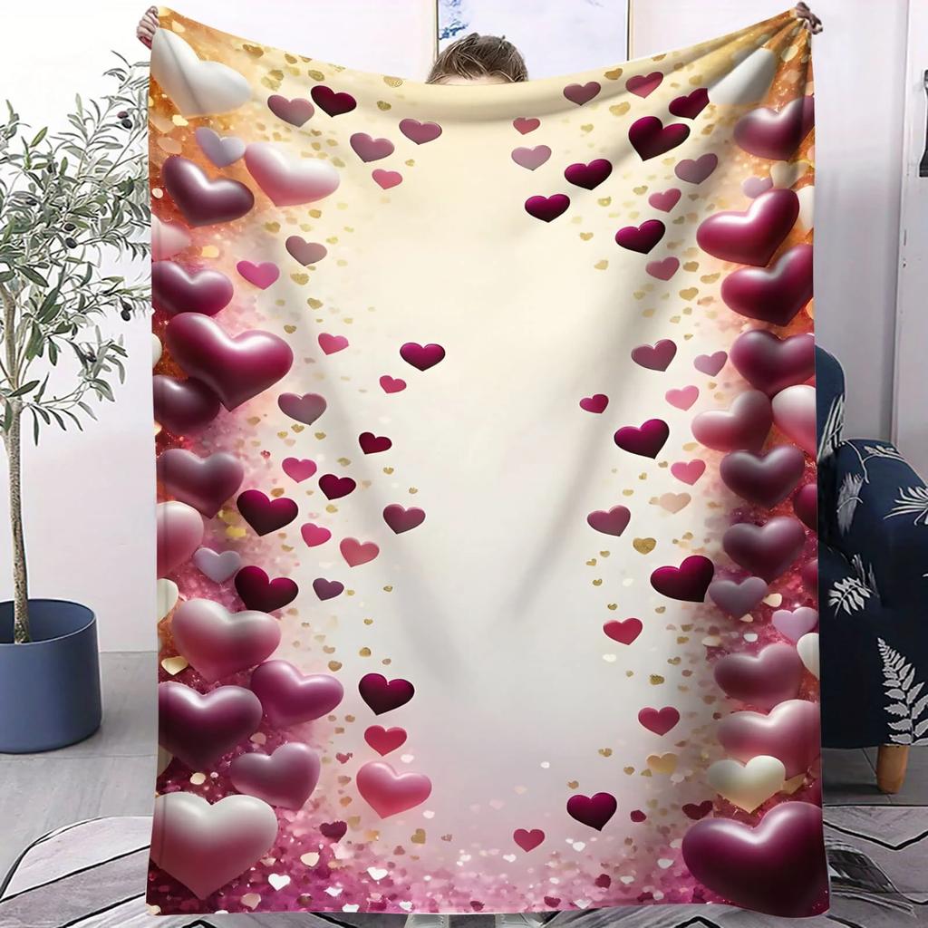 Cherry Blossom Heart Glitter Fleece Blanket  Sweet Throw for Bedroom Sofa Spring Decor Perfect for Romantic Couples Pink Lovers
