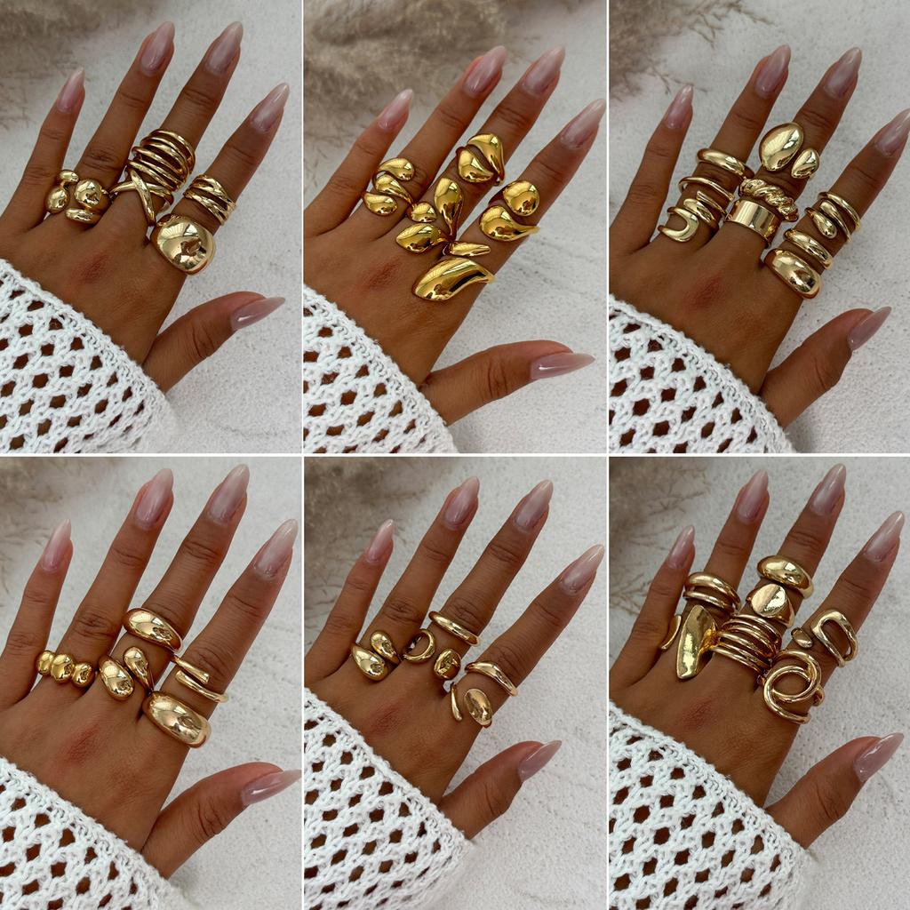 Wind Metal Texture Water Drop Hug Ring Set, Fashionable Geometric Smooth Surface Open Ring Woman