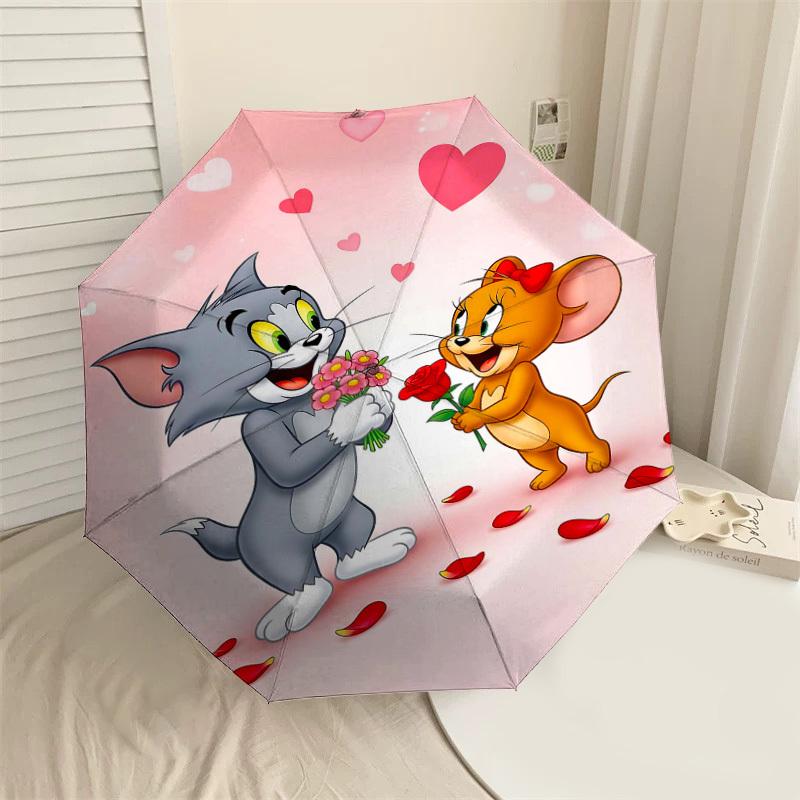 

1pc cat mouse Automatic Open/Close Umbrella Compact Folding Umbrella with 8-Rib Shaft lightweight esign, for Women/Men1149A
