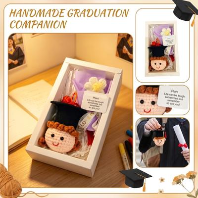 Handmade Crochet Graduation Doll Keychain Gift Box Set Wool Yarn Cartoon Figure Decoration Graduation Keepsake