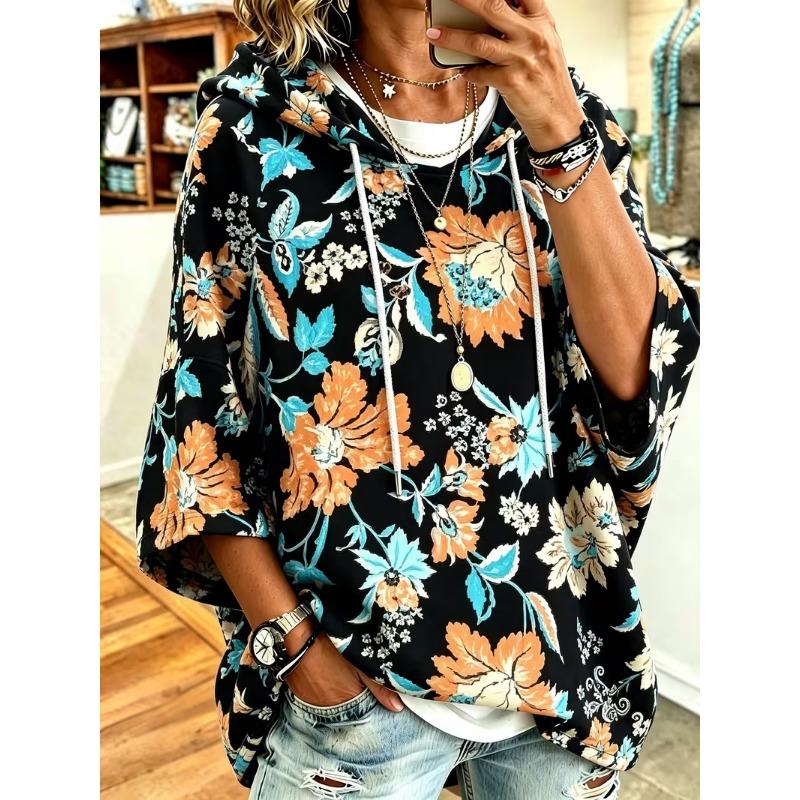 Women's Plus-Size Hooded Sweatshirt, Elegant Comfortable Simple Pattern Print,Fashionable and Versatile