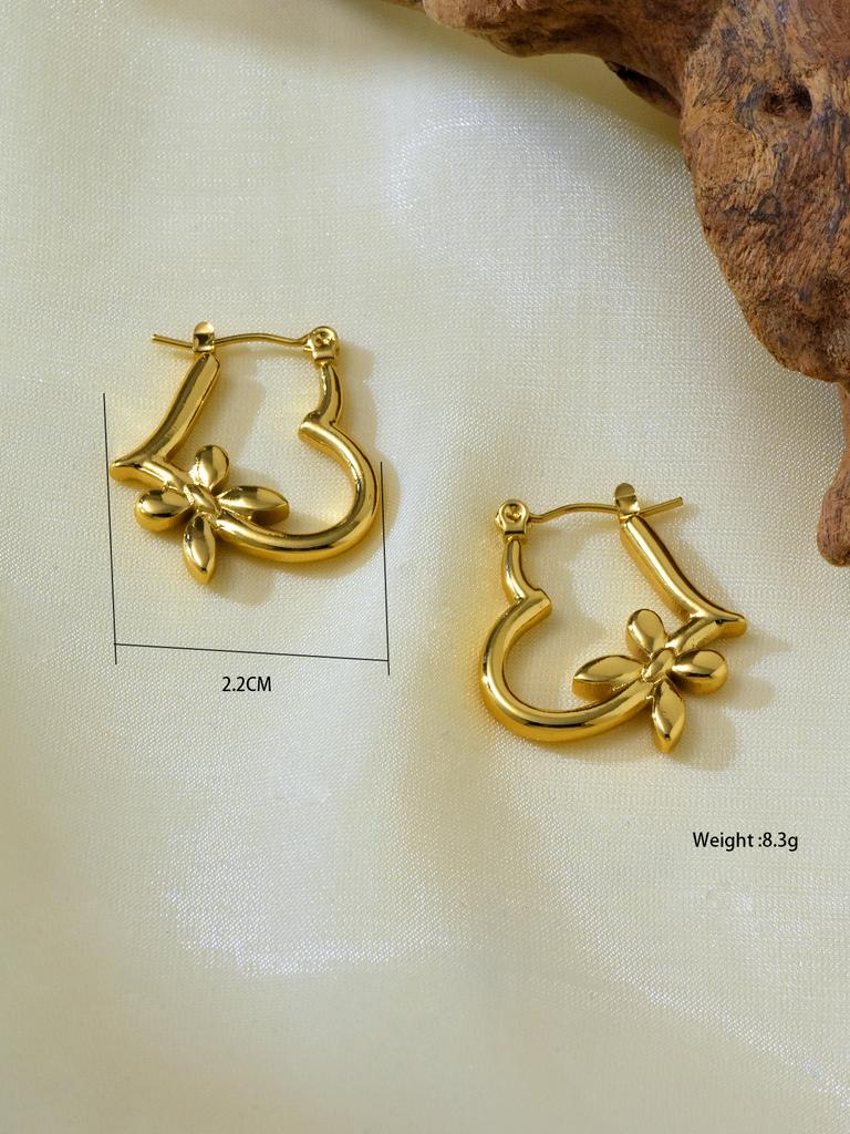 6 Pair/Set 18k Gold Plated Stainless Steel Earrings,Vintage Light Luxury Temperament Simple Colorless Love Earrings