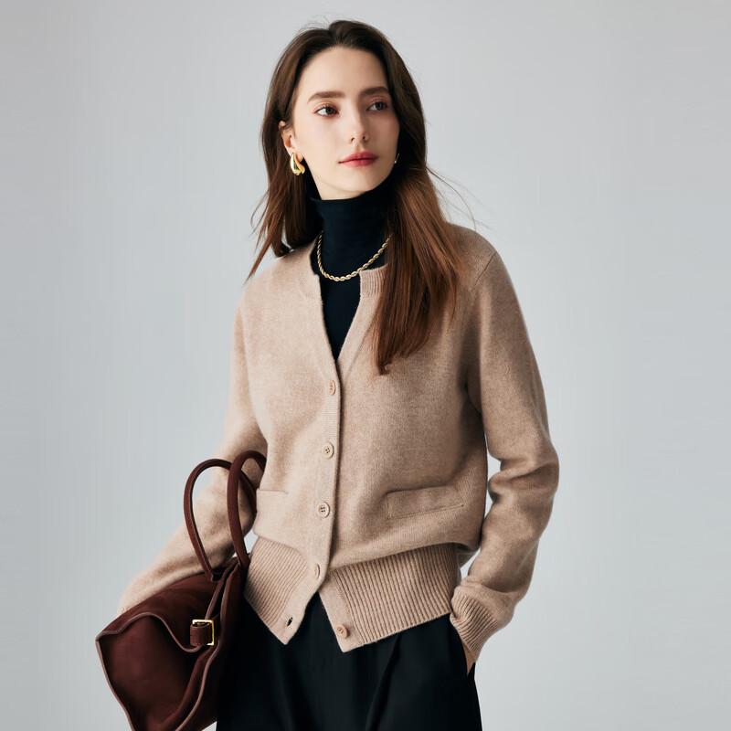 PALUOPO Women's Pure Cashmere Henry Collar Cardigan