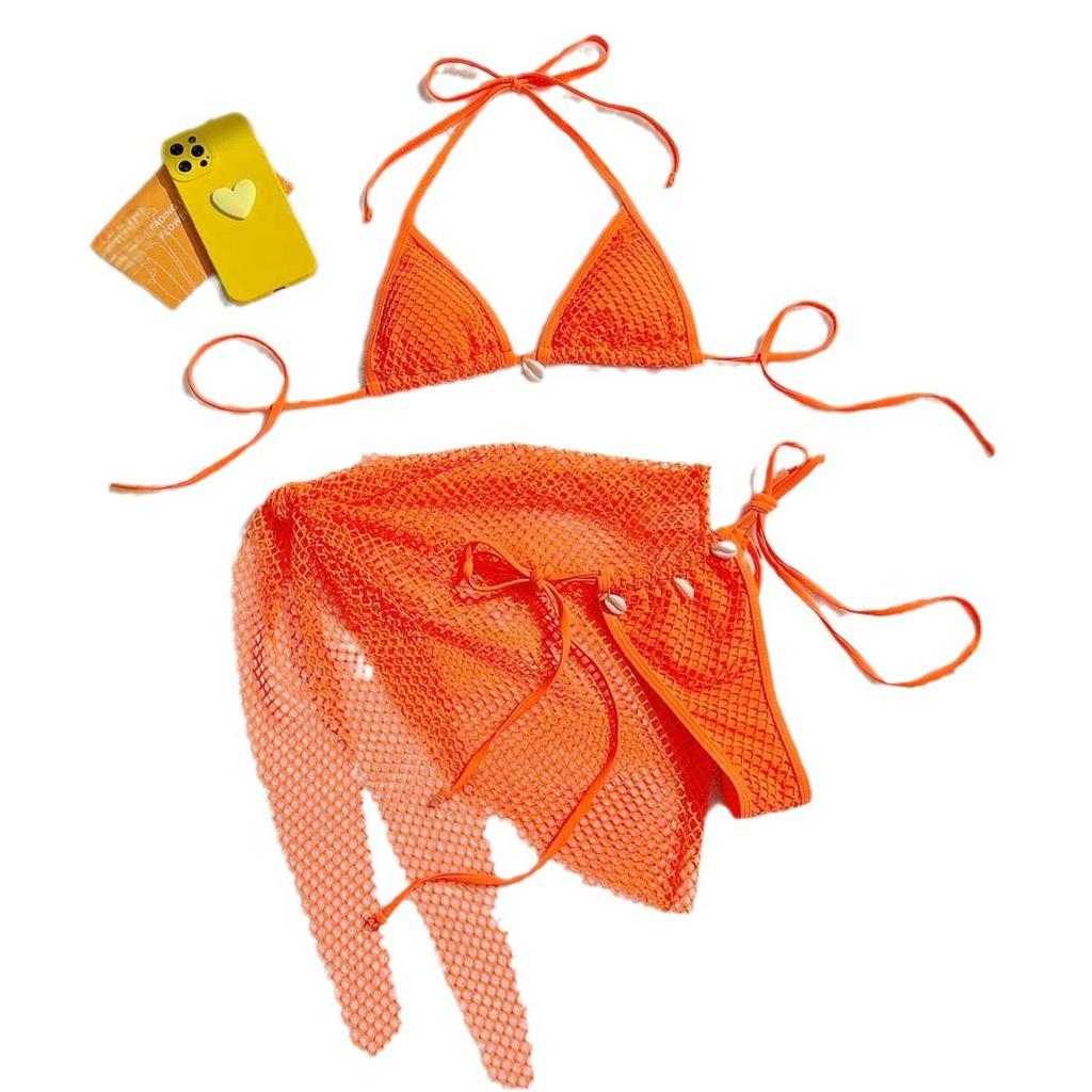 Popular Sexy Strappy Bikini Set with Mesh Wrap Skirt - European & American Style Women's Swimwear