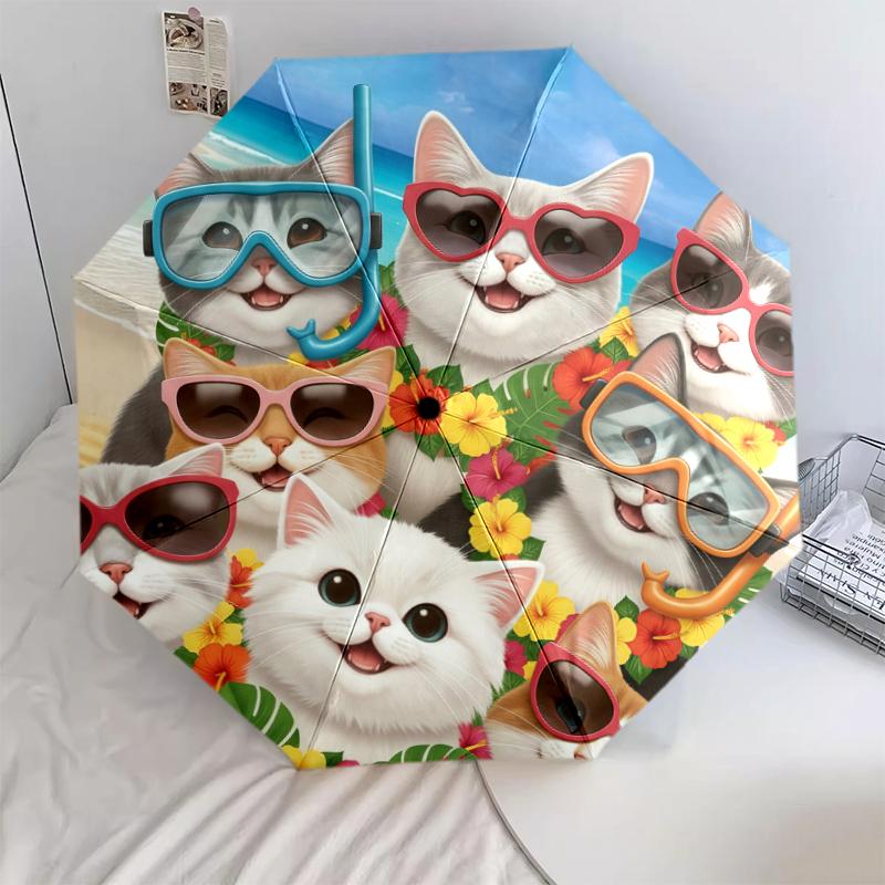 1 PC Automatic Folding Umbrella - Sleeping Cute Cat Pattern, Portable & Foldable Design with 8 Ribs, Christmas Birthday Gifts