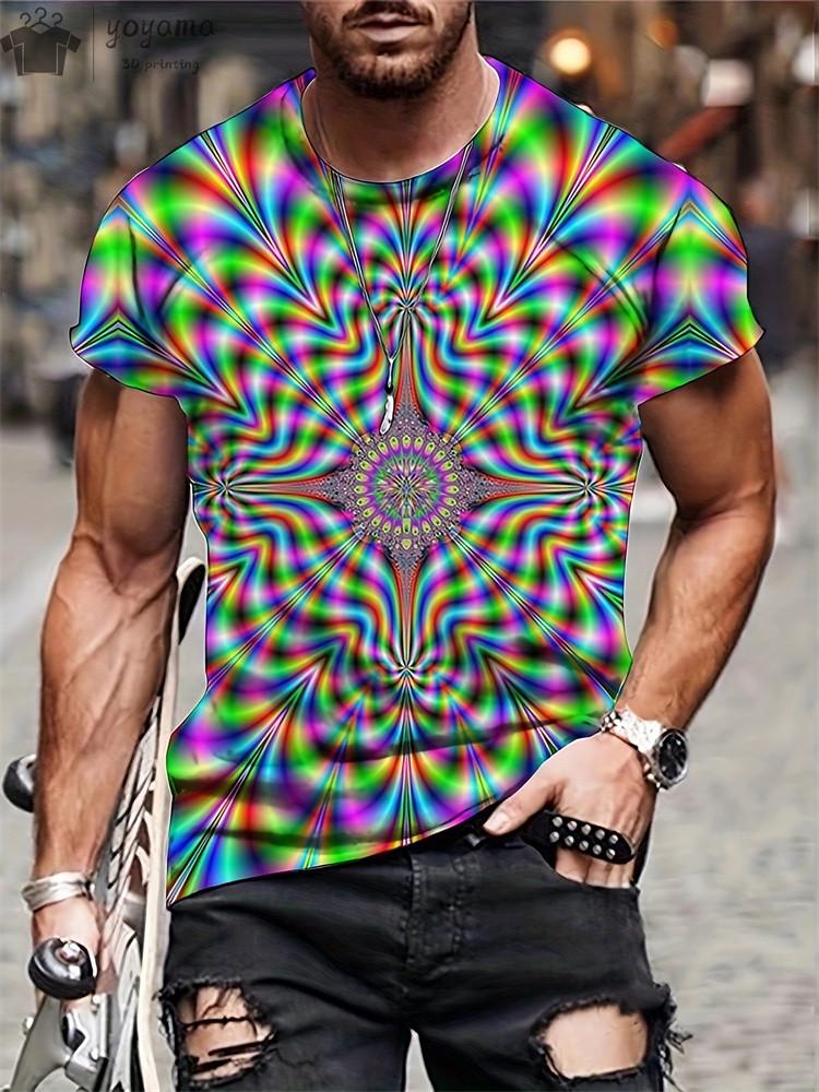 Unisex's 3d Printed Abstract Hip-hop Trend Visual Illusion Short Sleeved T-shirt Fashion Top Gradient Harajuku Street Clothing Tees