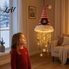 Indoor Christmas Craft Supplies Light‑Up Santa Hat Hanging Chandelier DIY Kit Warm LED String Lights Light Ornaments Pendant with Star Tassel,