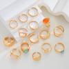 15Pcs/Set Vintage Luxury Irregular Metal Open Ring for Women Men Boho Colorful Acrylic Rings Elegant Daily Party Jewelry Gifts