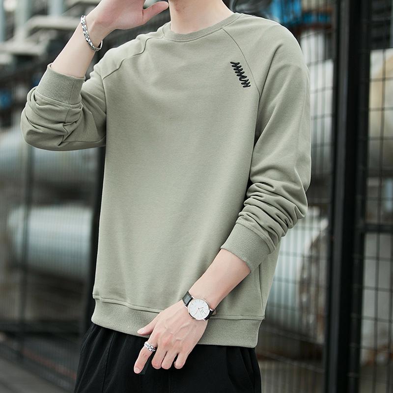 Spring Autumn O Neck Embroidery Sweashirt Male Long Sleeve Loose Casual Fashion Bottomed Pullover Top Men