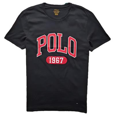 Polo Logo Buchstaben- und Zahlendruck Rundhals Kurzarm T-Shirt Herren Tops Schwarz 710796090-001
