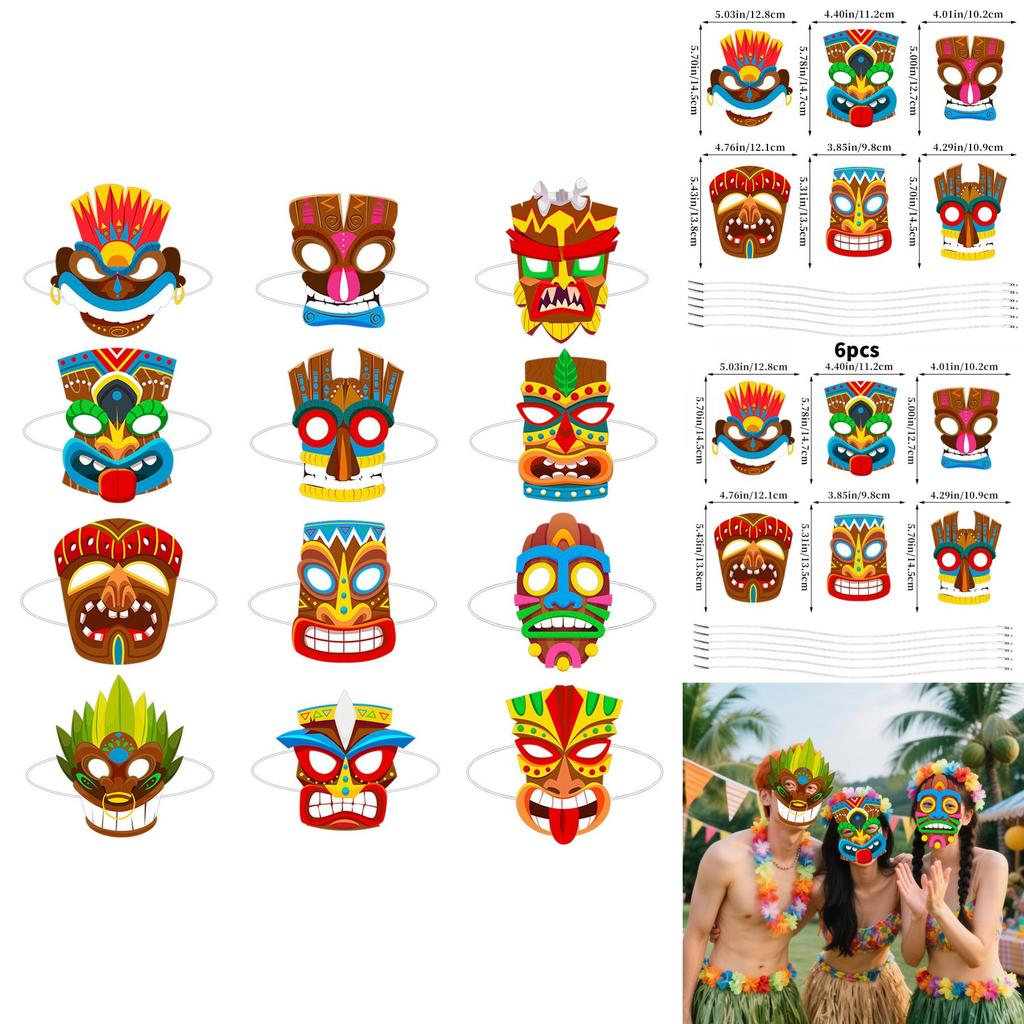 Hawaiian Themed Paper Masks For Cosplay Events And Party Decor In Bulk Pack