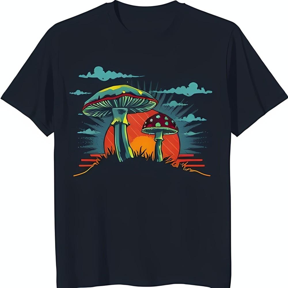 Vintage Mushroom  Retro Sunset Graphic Colorful Nature Design Tee Unisex T-Shirt XXXXL
