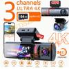 UHD 4K Dash Cam 3 Lens Driving Recorder Car DVR 1080P Rear Lens Camera Built-In WiFi GPS 24-Hour Parking Monitoring Black Box