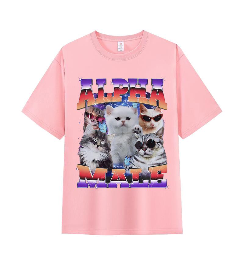 Alpha Hane Kattunge Rolig Meme Humor Grafisk T-shirt Herr Dam Vintage Överdimensionerad Bomulls-T-shirt Lös Rundhals Kortärmad T-shirts