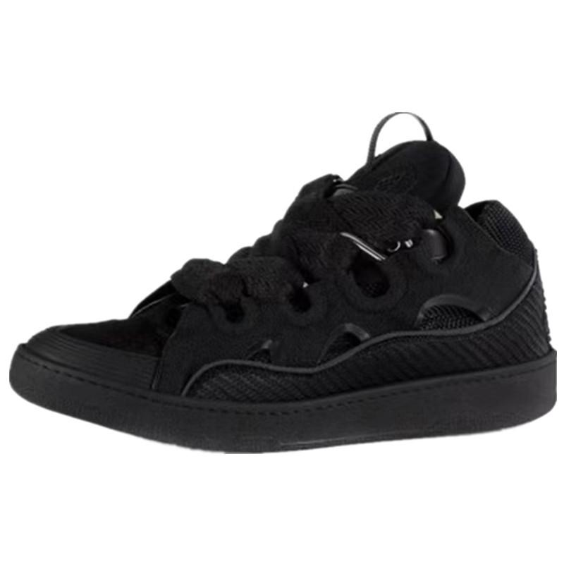 Leather Splicing LaceUp Curb Sports Casual Shoes Retro Board Shoes Men'S And Women'S Dad Shoes