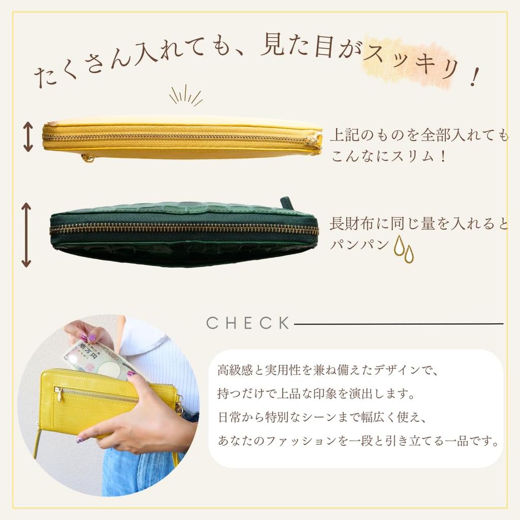 World Closet Damen-Langbörse, "Wind Ära" Buntstiftbörse, L-förmiger Reißverschluss, Platz für 24 Karten, Großes Fassungsvermögen, Krokodilprägung Emaille, mit