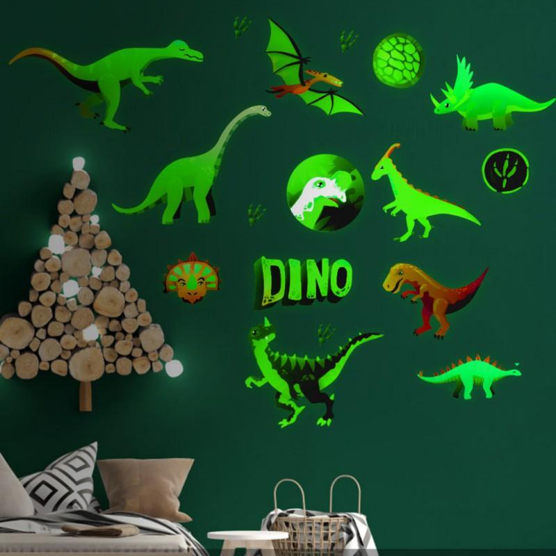 Luminous Dinosaur Wall Decals 3d Glow In Dark Dinosaurs Wall Decorative for Boy Girl Kids Nursery Baby Bedroom Living Room