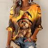 Women's Halloween Print Three-Quarter Sleeve Round Neck Blouse with Tie Front and Ruffle Hem