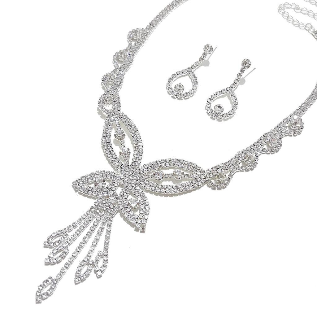 Voll Diamant Hohl Großer Schmetterling Halskette Ohrringe Set Hochzeitskleid Mode Persönlichkeit Damen Halskette Brautschmuck