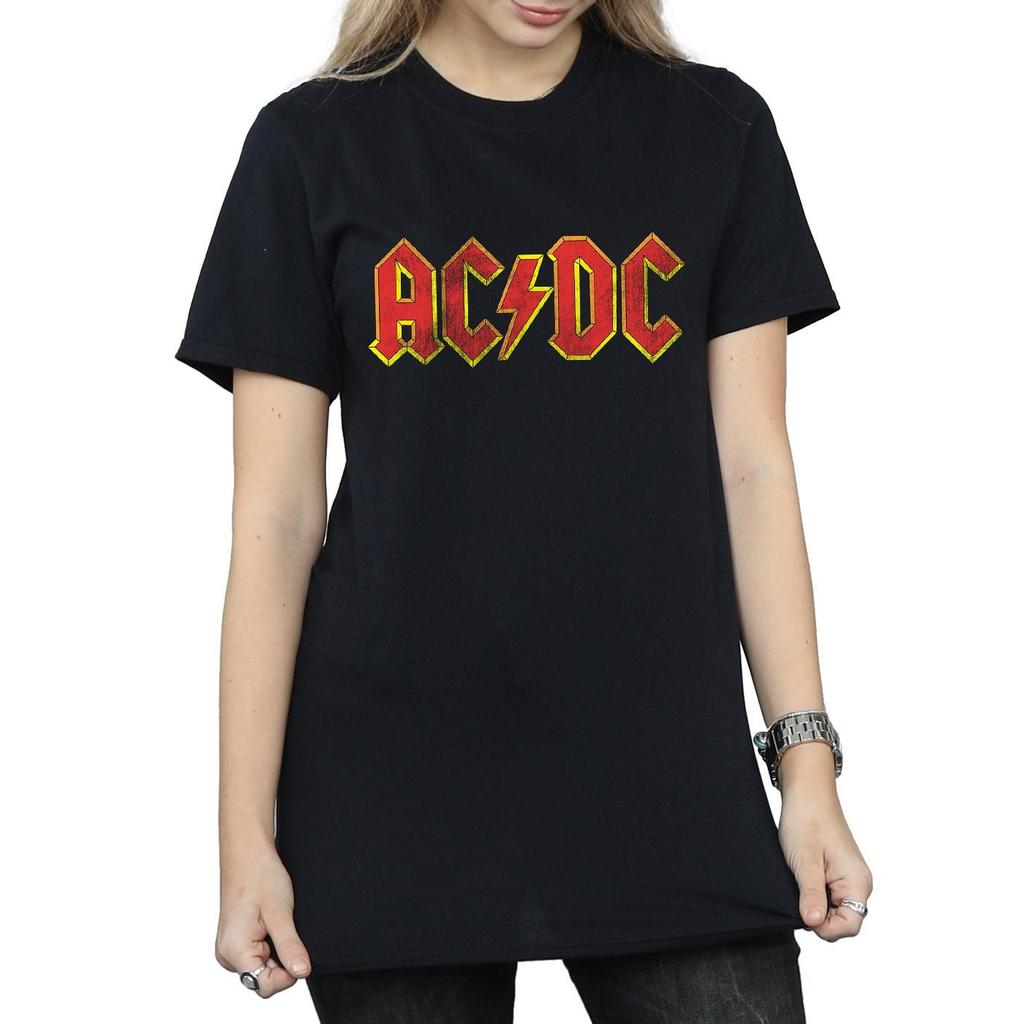 AC/DC Womens/Ladies Distressed Logo Cotton Boyfriend T-Shirt