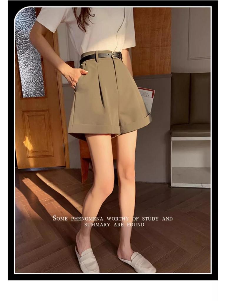 Petite Women's High Waist Pleated A-line Suit Shorts for Summer 2025